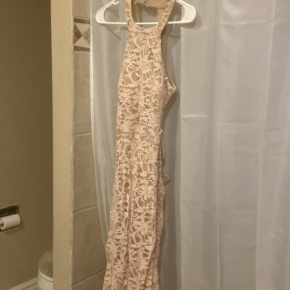 Pink Backless mermaid prom dress